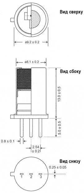Габаритные размеры датчика CO TGS3870-B04 Габаритные размеры датчика CO TGS3870-B04