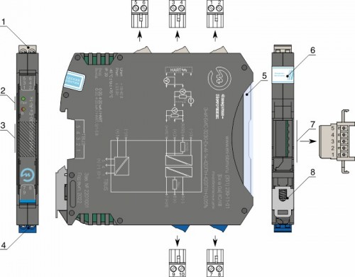 Элементы индикации, нумерация контактов барьера ЭнИ-БИС-3230-Ех-АI Элементы индикации, нумерация контактов барьера ЭнИ-БИС-3230-Ех-АI