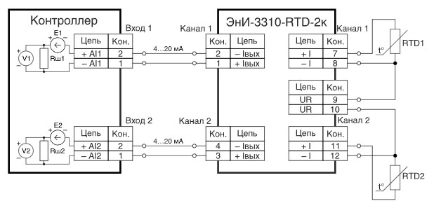 Схема подключения ЭнИ-3310-RTD Схема подключения ЭнИ-3310-RTD